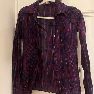 D&G Purple and Pink Sheer Button-Down Blouse